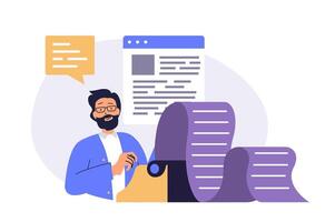 Copywriter web concept with flat cartoon people for website design. vector