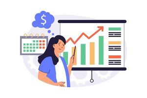 Business analytics web concept with flat cartoon people for website design. vector