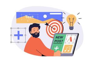 Content manager web concept with flat cartoon people for website design. vector