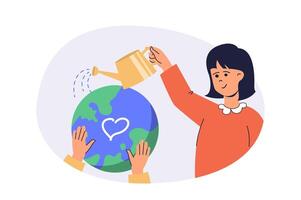 Green sustainable environment web concept with flat people for website design. vector