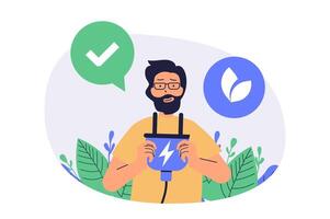Green sustainable environment web concept with flat people for website design. vector
