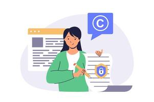 Copywriter web concept with flat cartoon people for website design. vector