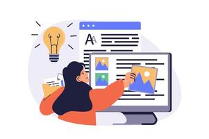 Content manager web concept with flat cartoon people for website design. vector