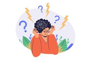 Mental health problem web concept with flat cartoon people for website design. vector