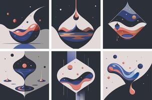 Colorful abstract fluid elements forming amoeba blob shape in modern style. vector