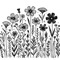 A black and white drawing of flowers vector