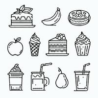 Dessert icons set in line style, line art fast food icons. vector