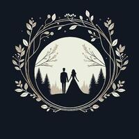 A couple in a wreath of trees and leaves vector