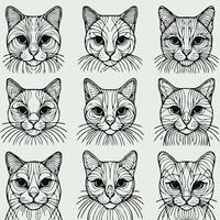 A set of cat faces with different expressions vector