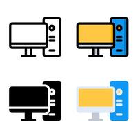 PC computer icon set. Suitable for desktop computer technology element. PC and monitor icon. vector