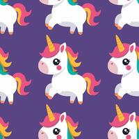seamless pattern with cute little unicorns with bright hair and tail on lilac background vector