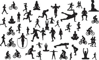 A large collection of silhouettes of people doing different activities vector