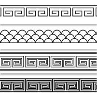 Horizontal graphic patterns set. Chinese outlines patterns borders vector