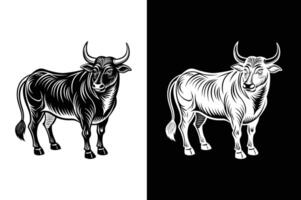 Monochrome Bull Silhouette. Iconic Image of Strength and Power vector
