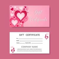 Gift certificate template with red and pink hearts in abstract style. vector