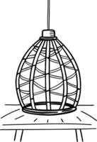 A black and white drawing of a lamp with a cage vector