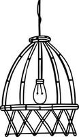 A black and white drawing of a lamp with a light bulb vector