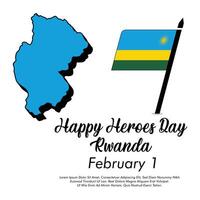 February 1 Rwanda heroes day illustration design and happy heroes day or Rwanda flag or map with white background vector