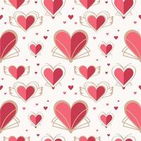 Seamless pattern with hearts in Art Deco style. Hand drawn festive repeating background for Valentine day, congratulation. Design for print, textile, wrapping, paper, postcard, banner, flyer vector