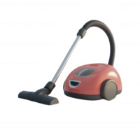A modern vacuum cleaner with a sleek design in red color, ideal for home cleaning. png