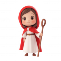 A whimsical character in a red cape, holding a staff, embodying a fairy tale essence. png
