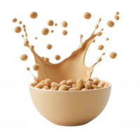 A dynamic splash of creamy liquid and soybeans in a bowl, perfect for culinary visuals. png