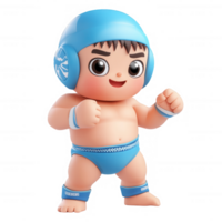 A cheerful cartoon wrestler character ready for competition and fun activities. png