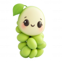 A cute cartoon character shaped like a cluster of green grapes with a smiling face. png