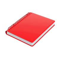 A bright red spiral-bound notebook resting on a clean surface, ready for notes. png