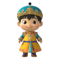 A cheerful cartoon character wearing traditional attire with a colorful crown. png