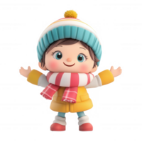 Cheerful child in winter clothing, enjoying the snowy weather with a big smile. png