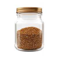 A clear jar filled with aromatic spices, ready to enhance any culinary creation. png