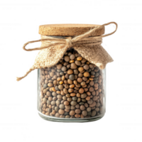 A jar of lentils stored with a rustic charm, perfect for healthy meal preparations. png