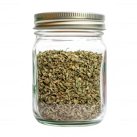 A jar filled with dried herbs, perfect for adding flavor to various dishes. png