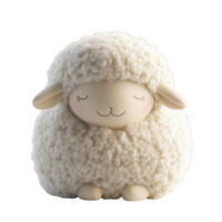 Adorable sheep figurine with fluffy texture and a smiling face, perfect for decoration. png
