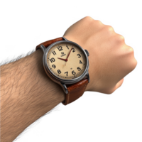 A classic analog watch on a wrist, showcasing timeless design and craftsmanship. png
