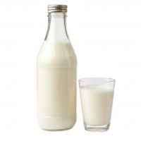 Fresh milk in a glass and bottle, perfect for health and nutrition themes. png