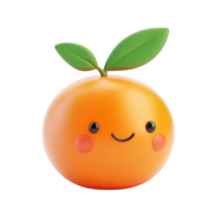 Cute and colorful smiling orange with green leaves, perfect for playful fruit themes. png
