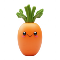 Cute cartoon carrot character with a happy expression and vibrant green leaves. png