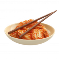Delicious kimchi served in a bowl with chopsticks for an authentic dining experience. png