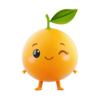 Cute cartoon orange character with a smiling face and leafy top. png