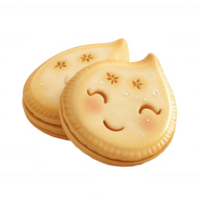 Cute smiling cookies with playful faces and decorative patterns, perfect for desserts. png