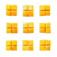 Fresh mango slices arranged in an appealing grid pattern for visual delight. png