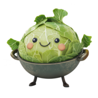Cute cabbage character in a pot, perfect for themed culinary illustrations. png