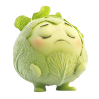 Cute character representing a cabbage with a sad expression. png