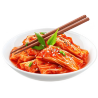 Delicious and vibrant kimchi served in a white bowl with chopsticks. png