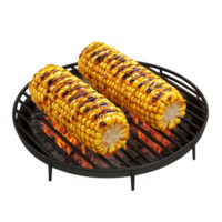 Grilled corn on the cob, showcasing perfect char and vibrant yellow kernels. png