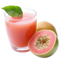 Refreshing guava juice with fresh slices and a mint leaf garnish. png