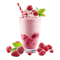 Refreshing raspberry milkshake topped with whipped cream and mint leaves. png