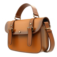 Stylish brown leather handbag with a modern design and elegant details. png